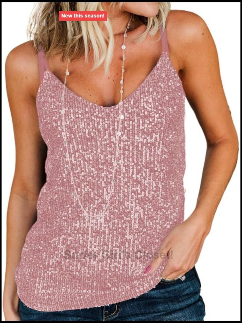 Sequin Sparkle Tank Top Cami Las Vegas Disco Party Top Adjustable Spaghetti